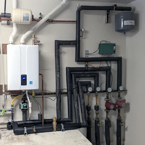 A residential hydronic radiant heating system installation
