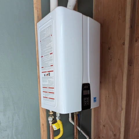 A tankless gas water heater after installation